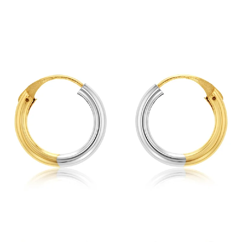 Earrings & Earrings for tribal styles-9ct White And Yellow Gold Two Tone 12mm Sleeper Earrings