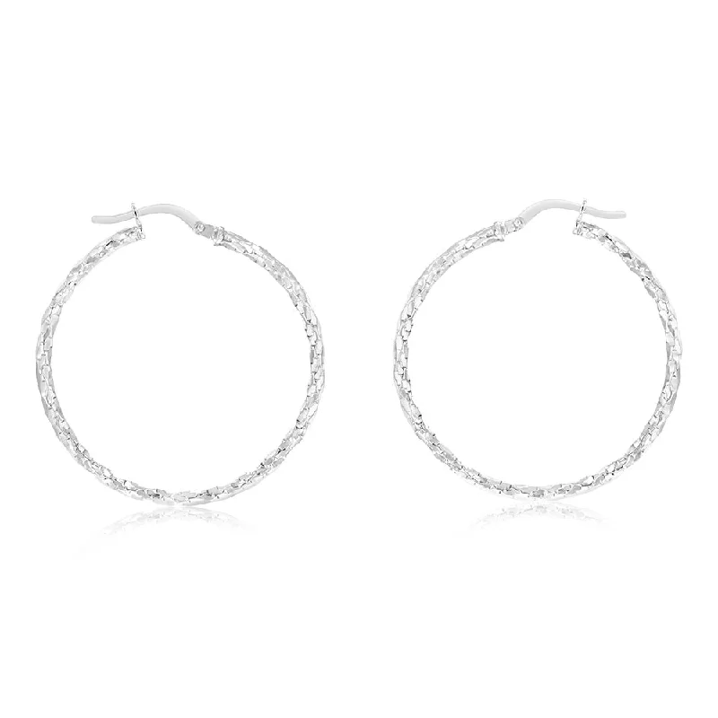 Earrings & Earrings for nickel-free wear-9ct White Gold Silverfilled Fancy Twisted 30mm Hoop Earrings