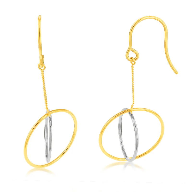 Earrings & Earrings with birthstone gems-9ct Yellow And White Abstract Circle Drop Earrings