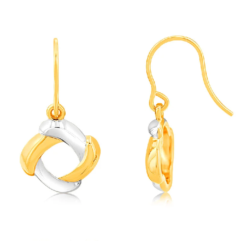 Earrings & Earrings with long drops-9ct Yellow And White Gold Abstract Circle Drop Earrings