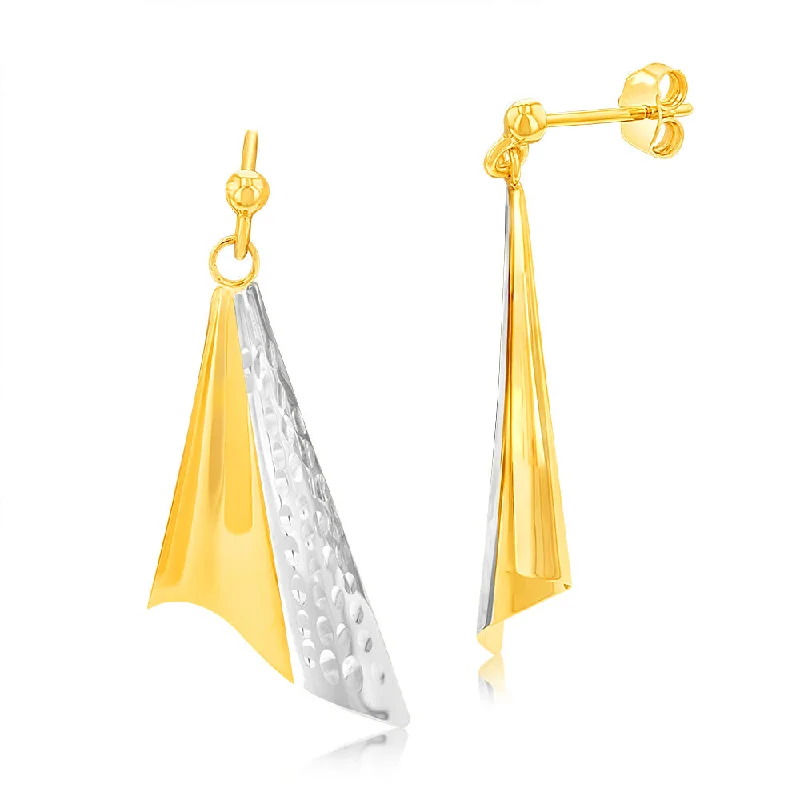 Earrings & Earrings for holiday presents-9ct Yellow And White Gold Folded Triangle Drop Earrings