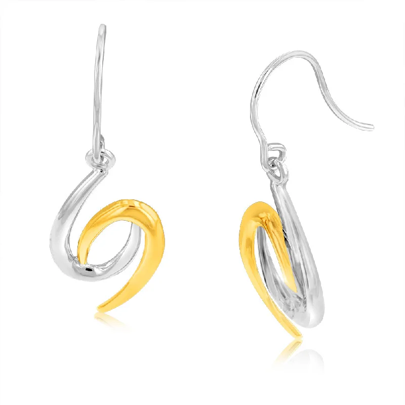 Earrings & Earrings with custom engravings-9ct Yellow And White Gold Two Connected Hooks Drop Earrings