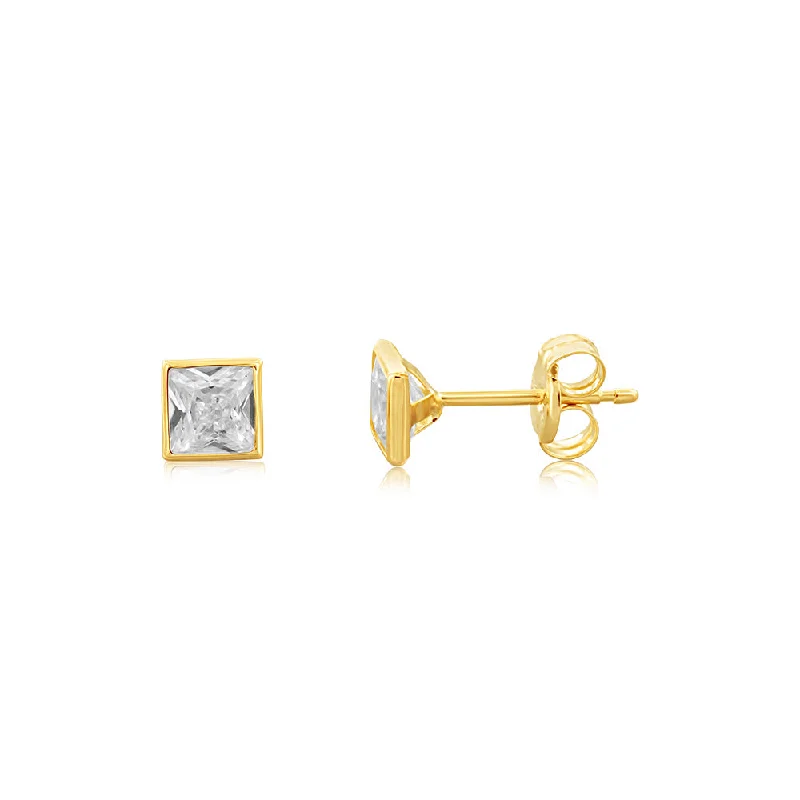 Earrings & Earrings for sustainable fashion-9ct Yellow Gold 4X4mm Square Bocel Cubic Zirconia Stud Earrings