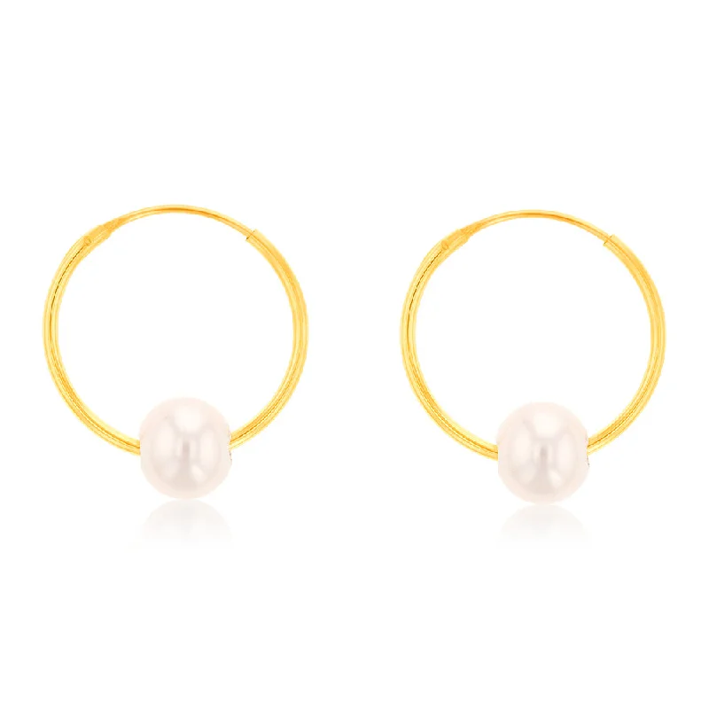 Earrings & Earrings with hypoallergenic materials-9ct Yellow Gold 5mm Fresh Water Pearl 13mm Sleeper Earrings