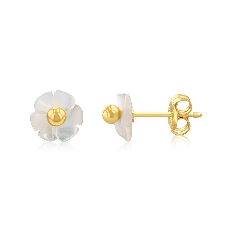 Earrings & Earrings with glossy shine-9ct Yellow Gold 6mm Mother Of Pearl Flower Stud Earrings