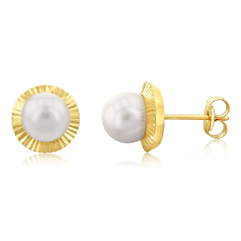 Earrings & Earrings with feather accents-9ct Yellow Gold 9mm Pearl Stud Earrings