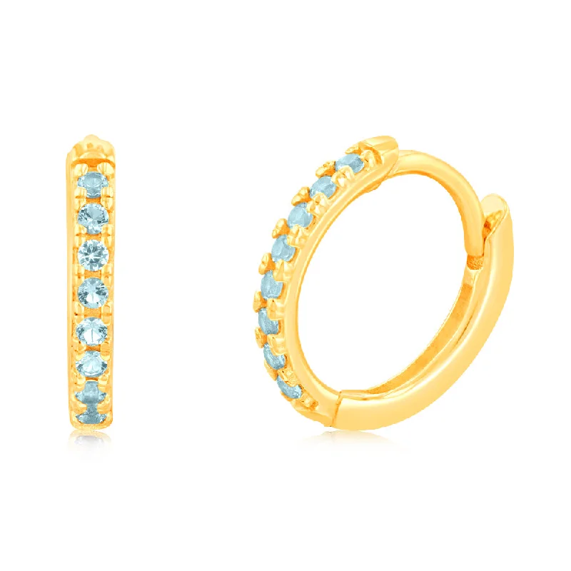 Earrings & Earrings for women fashion-9ct Yellow Gold Blue Zirconia Hoop Earrings