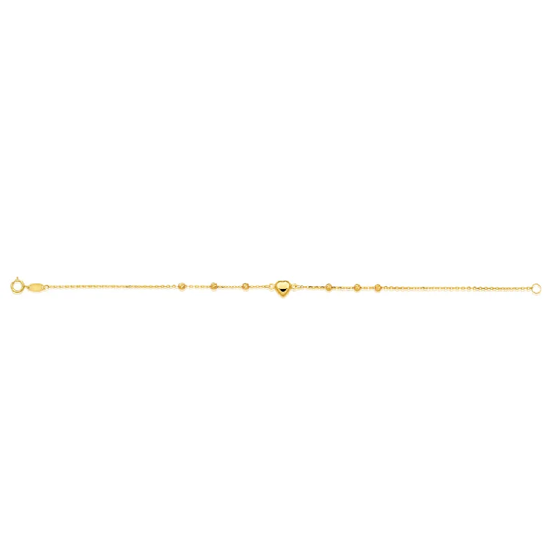 9ct Yellow Gold Bracelet 19cm With Heart Charm