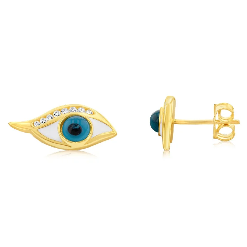 Earrings & Earrings with retro flair-9ct Yellow Gold Cubic Zirconia Evil Eye Stud Earrings