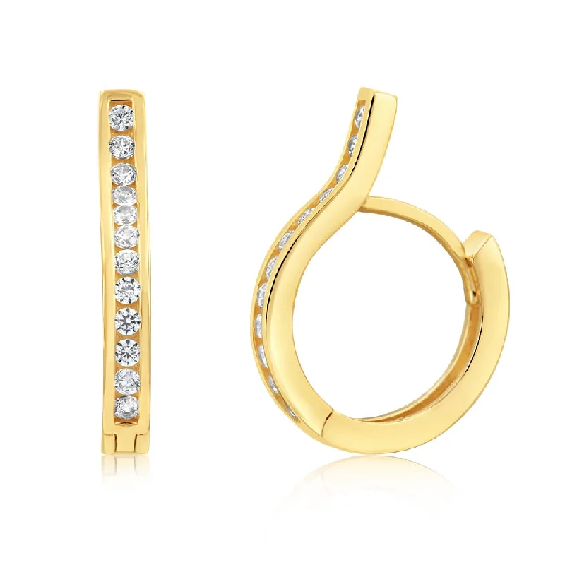 Earrings & Earrings for symmetrical sets-9ct Yellow Gold Cubic Zirconia Fancy Hoop Earrings