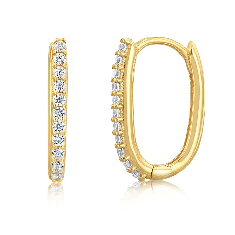 Earrings & Earrings with wooden beads-9ct Yellow Gold Cubic Zirconia On Square Hoop Earrings