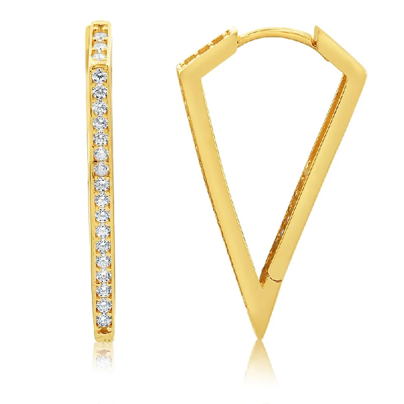 Earrings & Earrings with gothic vibes-9ct Yellow Gold Cubic Zirconia On "V" Hoop Earrings