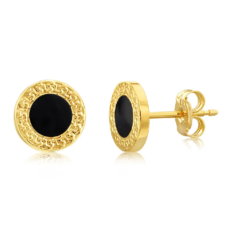 Earrings & Earrings with glass charms-9ct Yellow Gold Greek Key Edge Enamel 8mm Stud Earrings