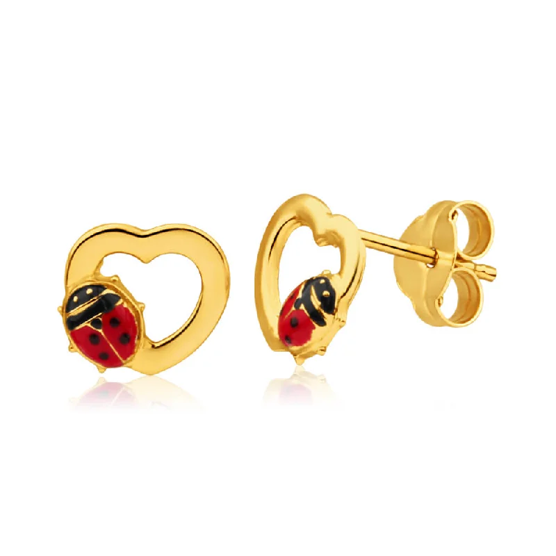 Earrings & Earrings for ruby richness-9ct Yellow Gold Ladybird Heart Stud Earrings