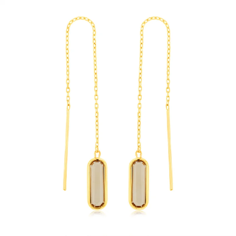 Earrings & Earrings with silver finish-9ct Yellow Gold  Natural Quartz Threader Drop Earrings