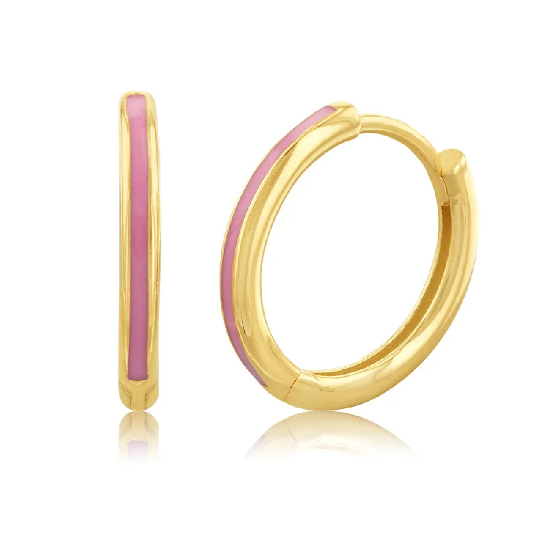 Earrings & Earrings with tassel ends-9ct Yellow Gold Pink Enamel 11mm Hoop Earrings