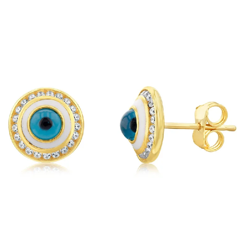 Earrings & Earrings for emerald beauty-9ct Yellow Gold Round Cubic Zirconia Evil Eye Stud Earrings