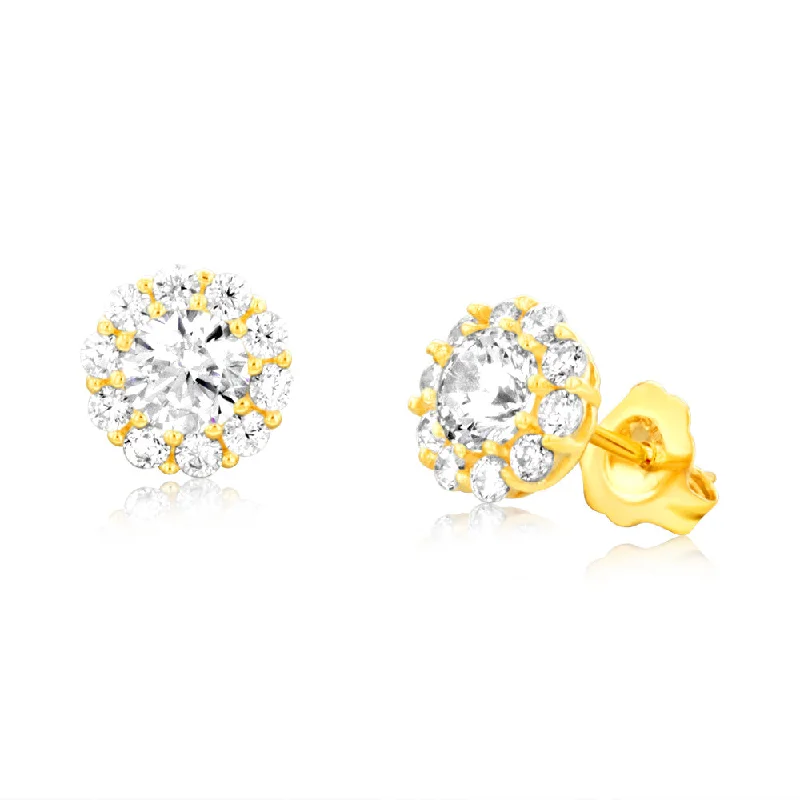 Earrings & Earrings with handmade crafts-9ct Yellow Gold Round Cubic Zirconia Stud Earrings