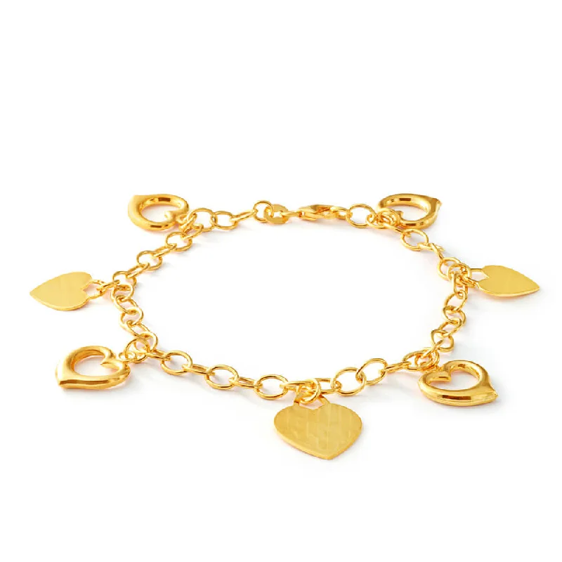 9ct Yellow Gold Silver Filled Plain and Heart Shape Charms on 19cm Belcher Bracelet