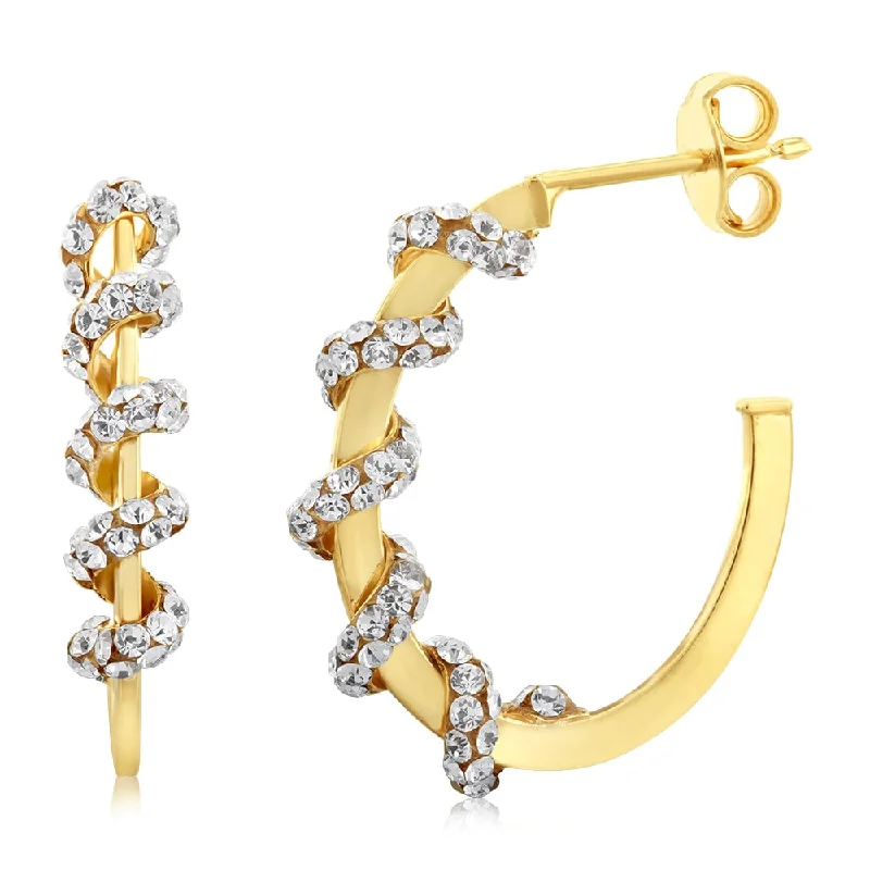 Earrings & Earrings with long drops-9ct Yellow Gold Silverfilled Crystal 3/4th Hoop Earrings