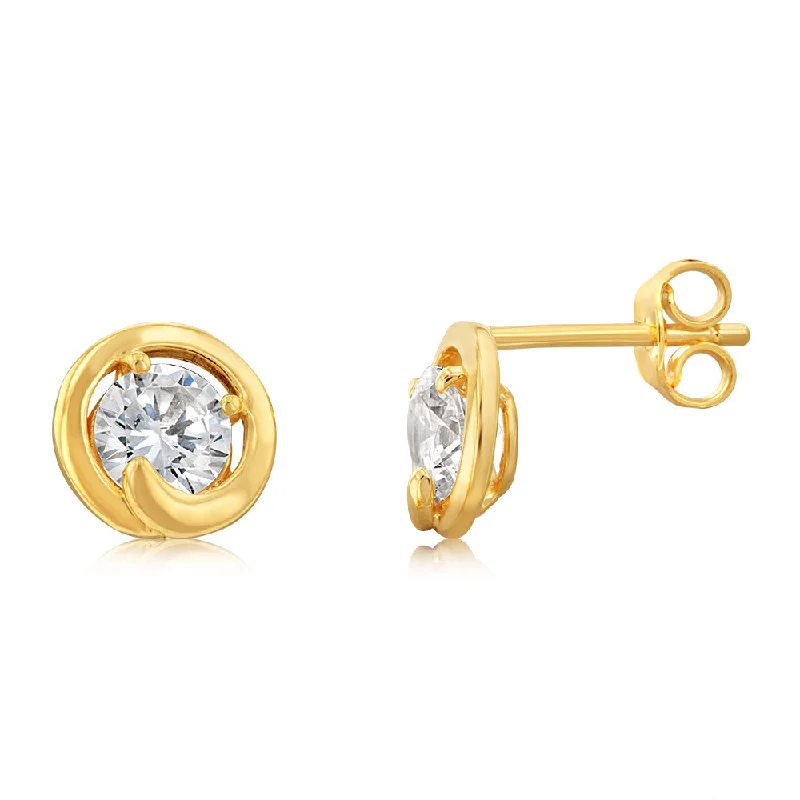 Earrings & Earrings with mismatched pairs-9ct Yellow Gold Silverfilled Cubic Zirconia Round Stud Earrings