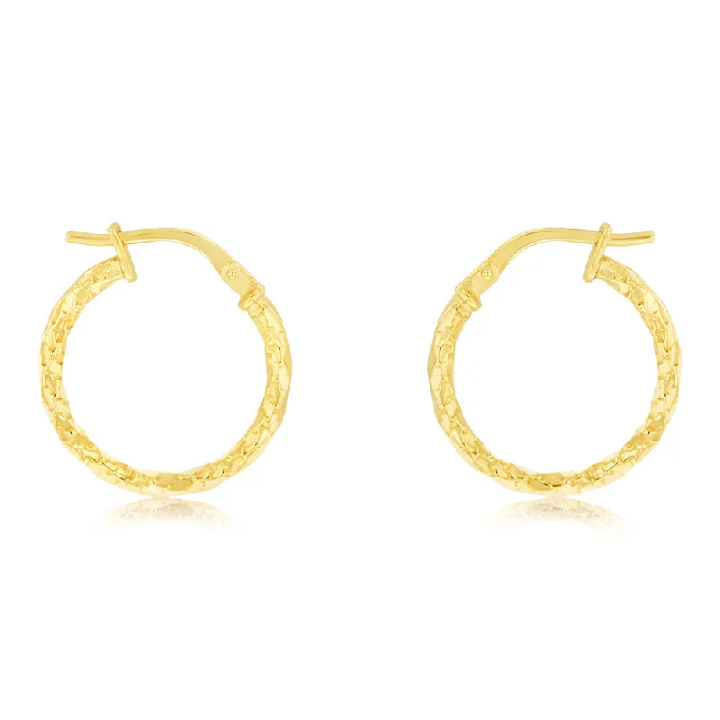 Earrings & Earrings with eco-friendly materials-9ct Yellow Gold Silverfilled Fancy Twisted 15mm Hoop Earrings