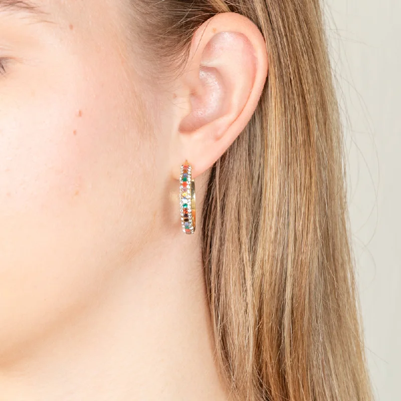 Earrings & Earrings for pierced ears-9ct Yellow Gold Silverfilled Multicolour And White Crystal 20mm Broad Hoop Earrings