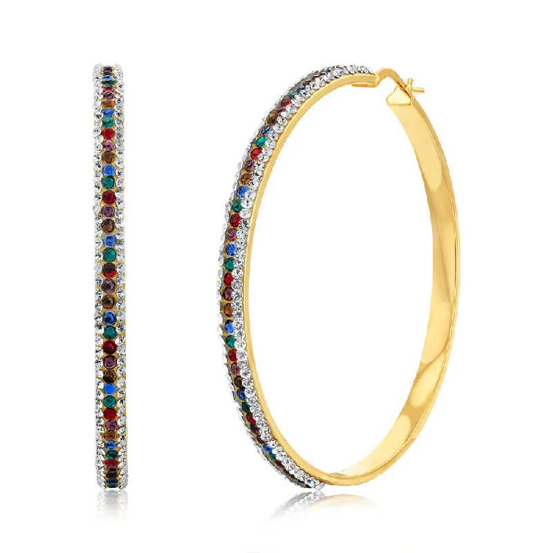 Earrings & Earrings with sapphire shine-9ct Yellow Gold Silverfilled Multicolour And White Crystal 50mm Broad Hoop Earrings