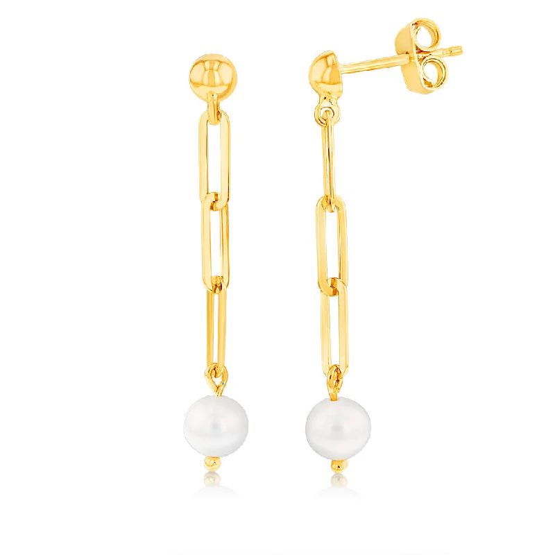 Earrings & Earrings for brass styles-9ct Yellow Gold Silverfilled Pearl Links Drop Earrings