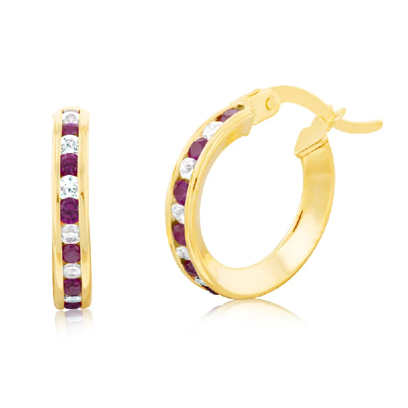 Earrings & Earrings for crystal sparkle-9ct Yellow Gold Silverfilled Red Cubic Zirconia 10mm Hoop Earrings