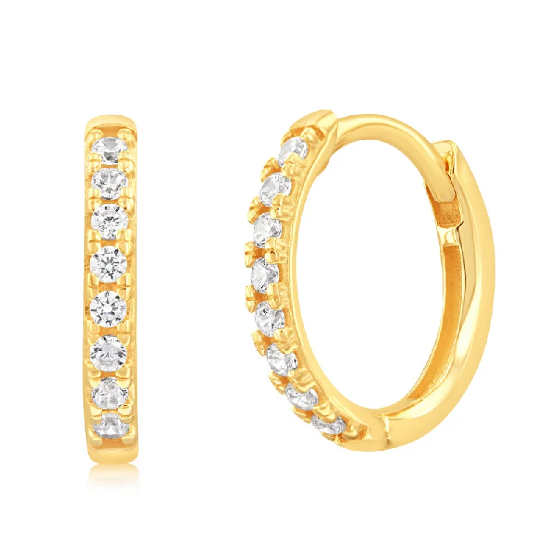 Earrings & Earrings for fringe fashion-9ct Yellow Gold White Zirconia Hoop Earrings