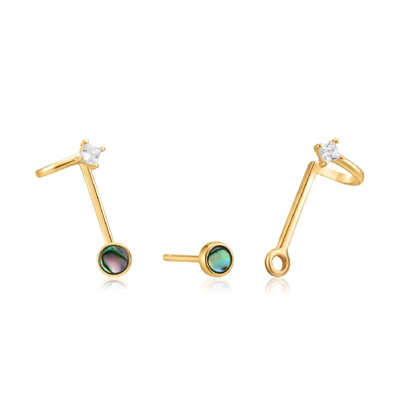 Earrings & Earrings for seniors elegance-Ania Haie Gold Plated Sterling Silver Tidal Ablone Double Stud Earrings