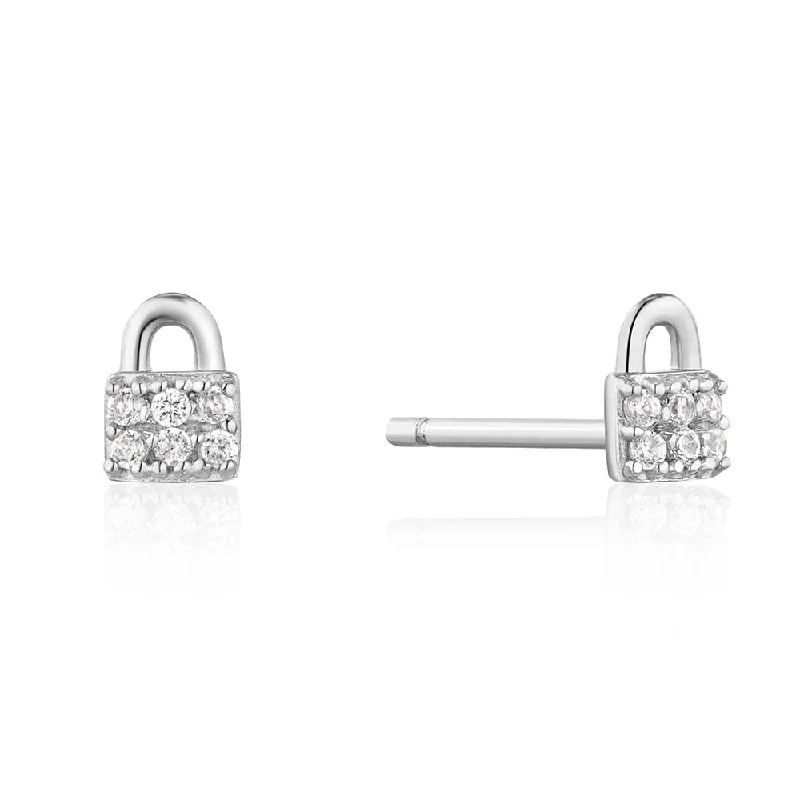 Earrings & Earrings with abstract designs-Ania Haie Sterling Silver Under Lock & Key Padlock Stud Earrings