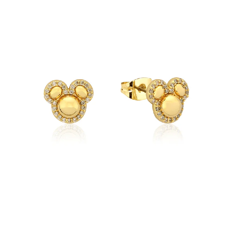 Earrings & Earrings for everyday elegance-Disney Gold Plated Sterling Silver Mickey CZ Halo Stud Earrings