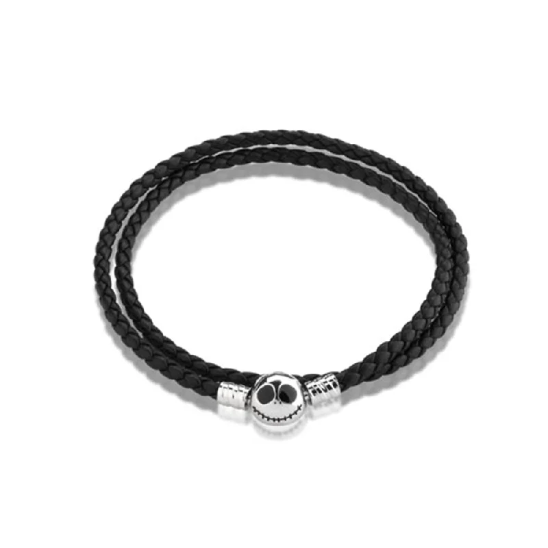 Disney Jack Skellington White Gold Plated Double Layer Leather Wrap Bracelet