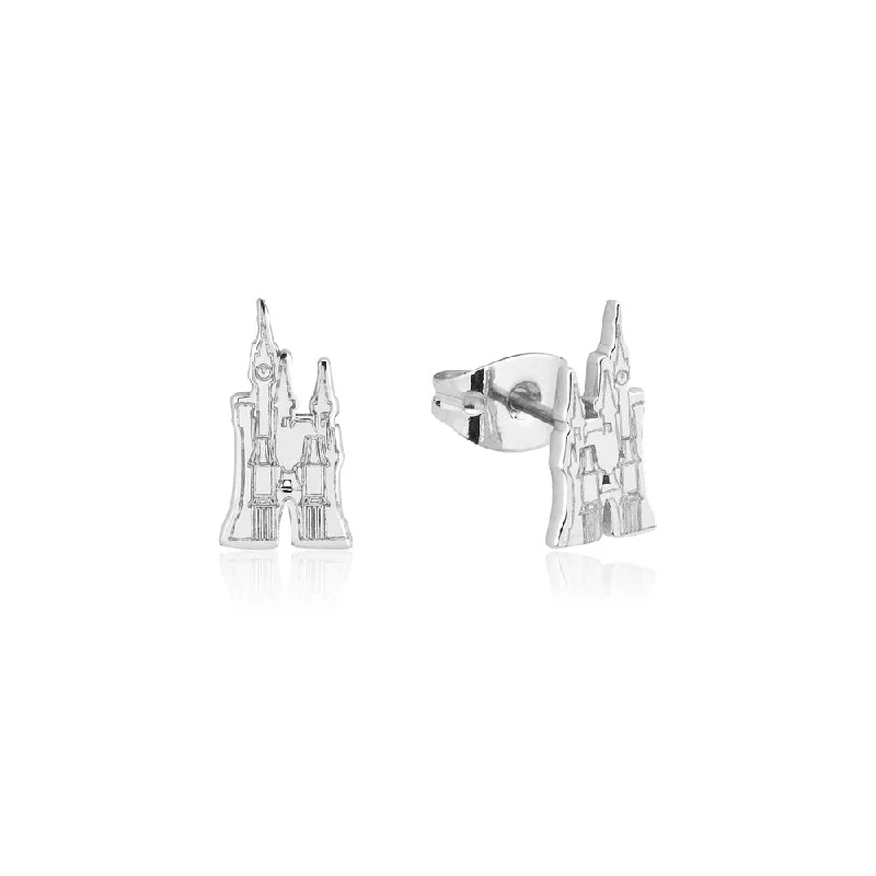 Earrings & Earrings for platinum finish-Disney Princess Cinderella Rhodium Plated Castle Stud Earrings