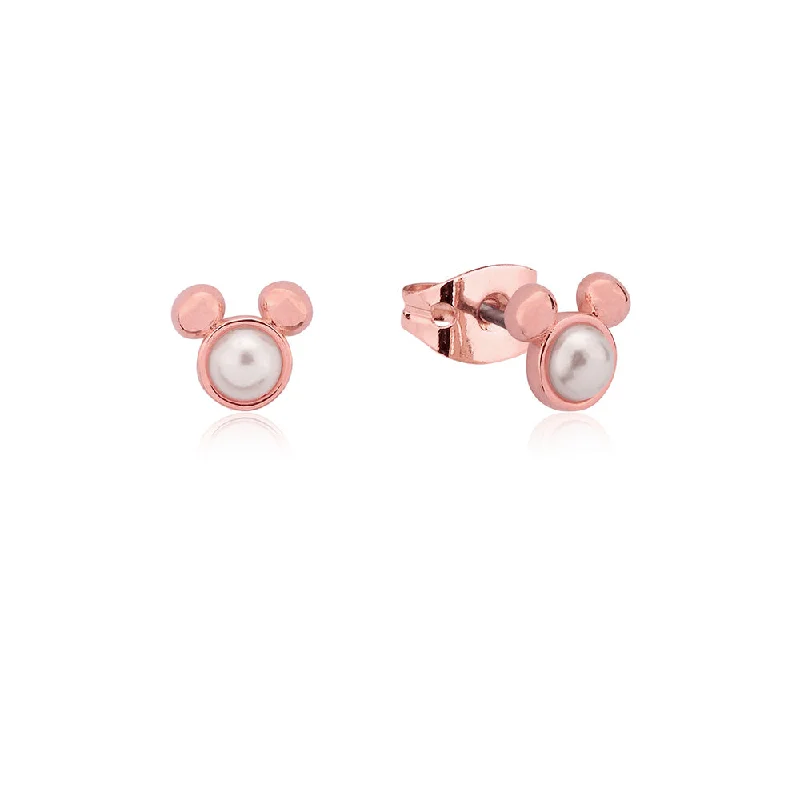 Earrings & Earrings for matte finish-Disney Rose Gold Plated Sterling Silver Mickey Mouse Pearl Stud Earrings