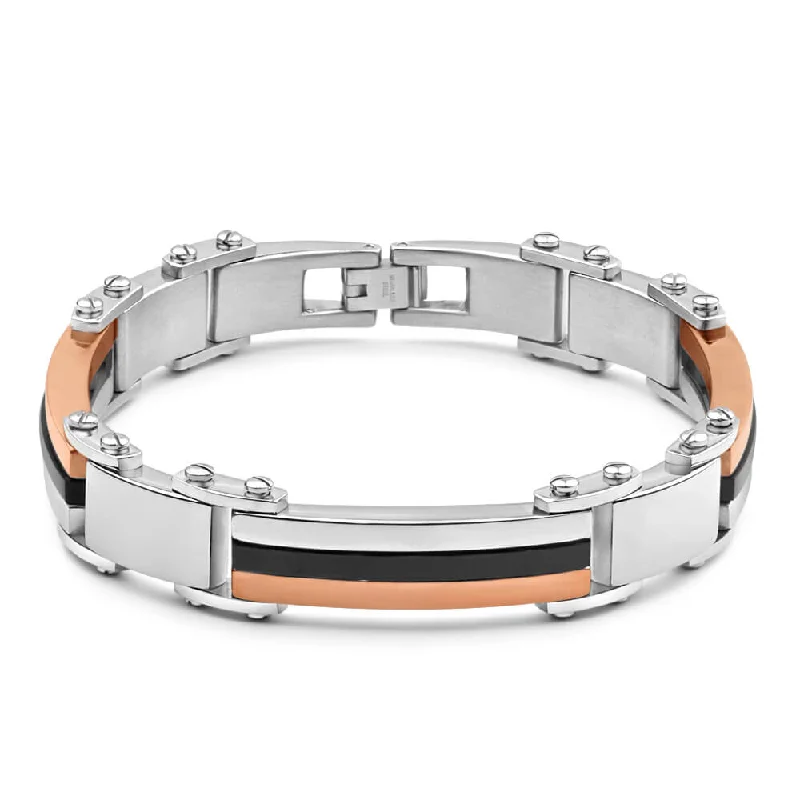 Forte Rose Gold Plated Stainless Steel Two Tone Gents Bracelet 22cm