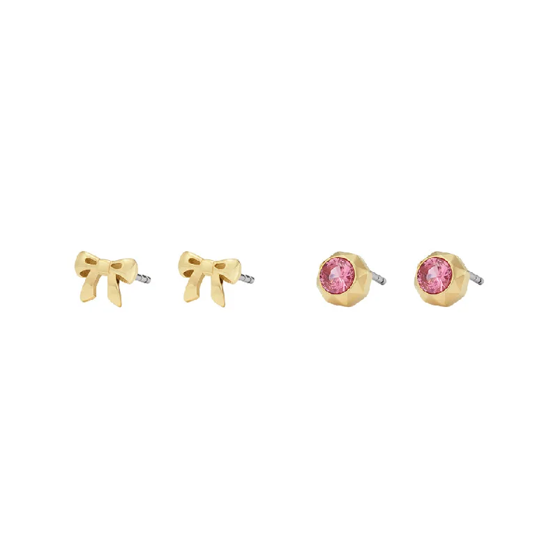 Earrings & Earrings with metallic sheen-Fossil Barbie Special Edition Gold-Plated Stainless-Steel Earrings Set (2 pairs)