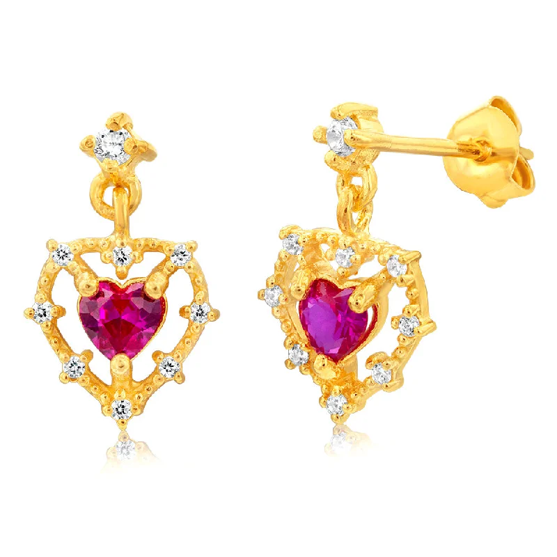 Earrings & Earrings for acrylic colors-Gold Plated Sterling Silver Created Ruby Drop Earrings