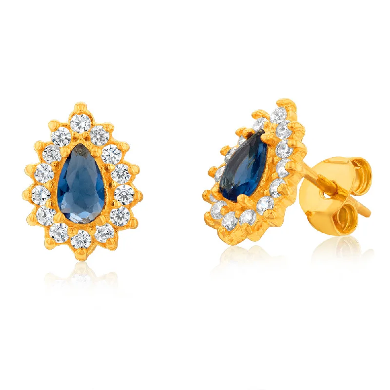 Earrings & Earrings with long drops-Gold Plated Sterling Silver Created Sapphire White Cubic Zirconia Studs Earrings