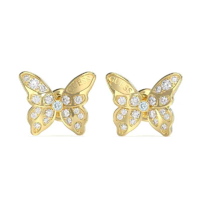 Earrings & Earrings for bridal sets-Guess Gold Plated Stainless Steel 12mm Pave Butterfly Stud Earrings