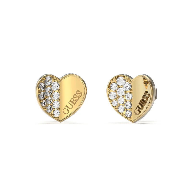 Earrings & Earrings with moon phases-Guess Gold Plated Stainless Steel 12mm Plain & Pave Heart Earrings