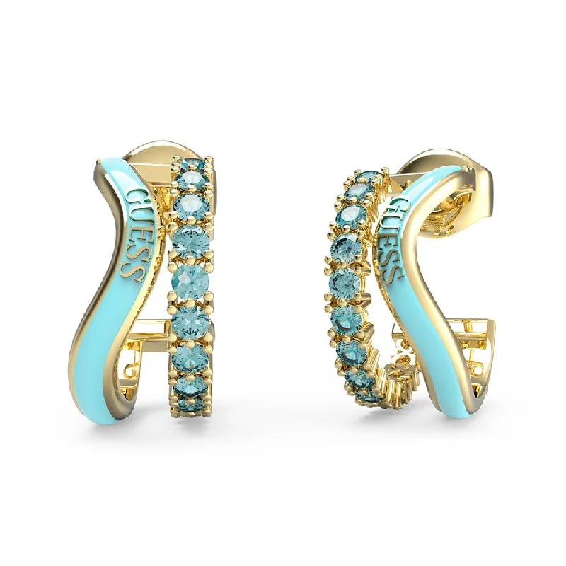 Earrings & Earrings for bridesmaids gifts-Guess Gold Plated Stainless Steel 17mm Aqua Double J Hoop Earrings