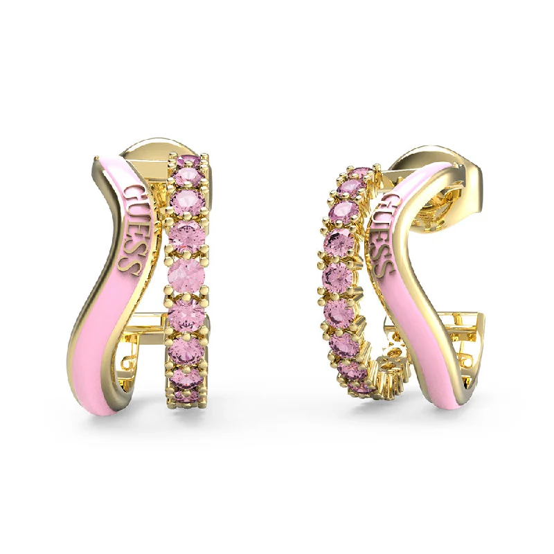 Earrings & Earrings with celestial themes-Guess Gold Plated Stainless Steel 17mm Rose Double J Hoop Earrings