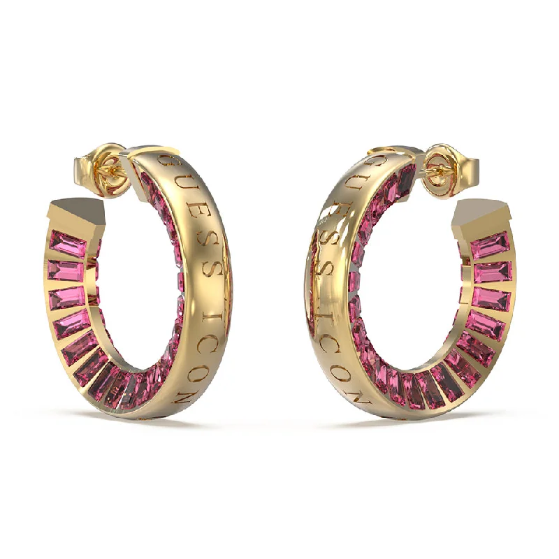 Earrings & Earrings with gold plating-Guess Gold Plated Stainless Steel 25mm Rose Baguette Hoop Earrings