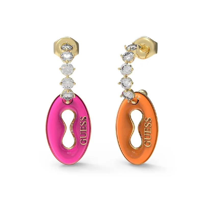 Earrings & Earrings for lightweight comfort-Guess Gold Plated Stainless Steel 30mm Pendant Rainbow Earrings