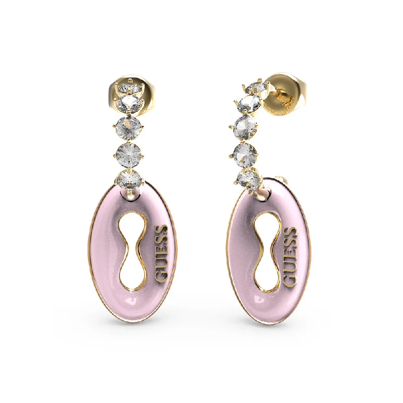 Earrings & Earrings for everyday elegance-Guess Gold Plated Stainless Steel 30mm Pendant Rose Earrings