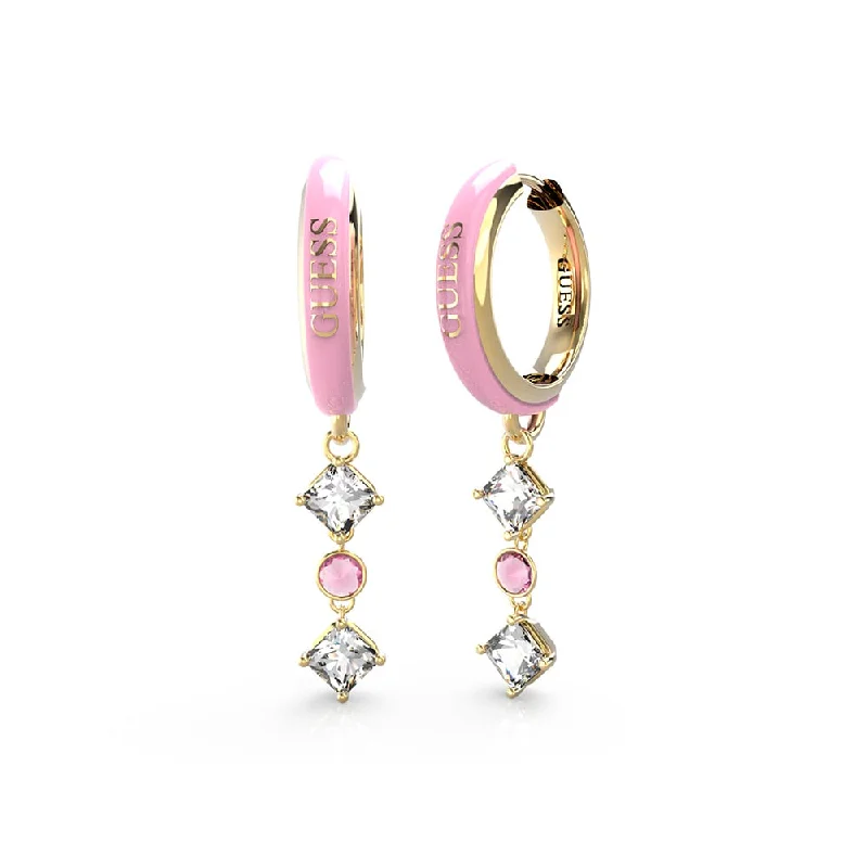 Earrings & Earrings with chandelier flair-Guess Gold Plated Stainless Steel 30mm Rose Huggies Earrings