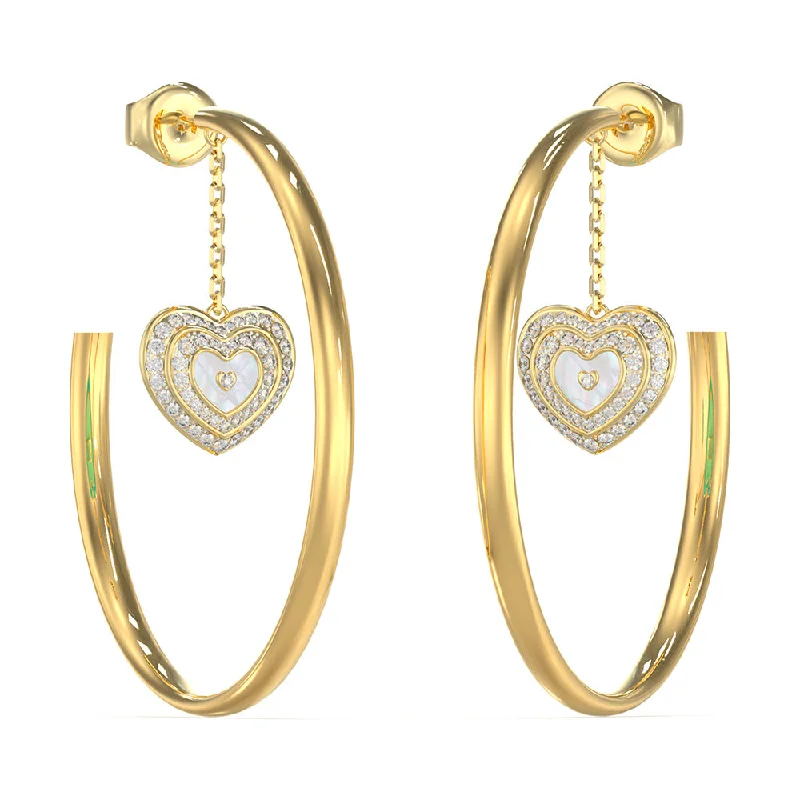 Earrings & Earrings for modern trends-Guess Gold Plated Stainless Steel 50mm Mother Of pearl And Crystals Hoop Earrings